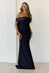 The Sleek Soirée Off Shoulder Maxi Dress Black