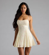 Whimsical Sparkle Butterfly Sequin Lace-Up Skater Dress
