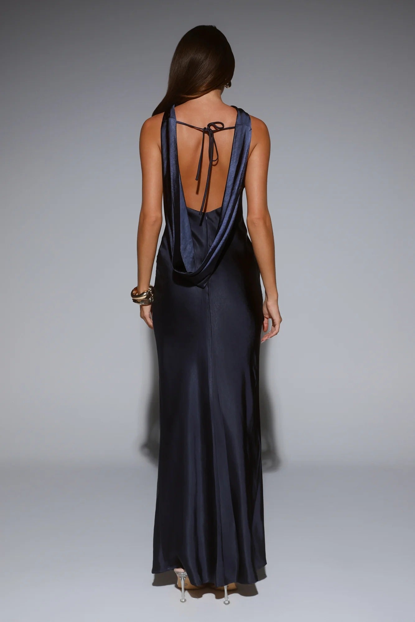 Silken Solstice Satin Maxi Dress Navy