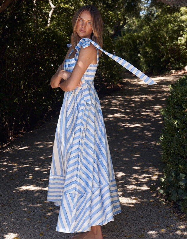Striped Square Neck Wide Strap Dress